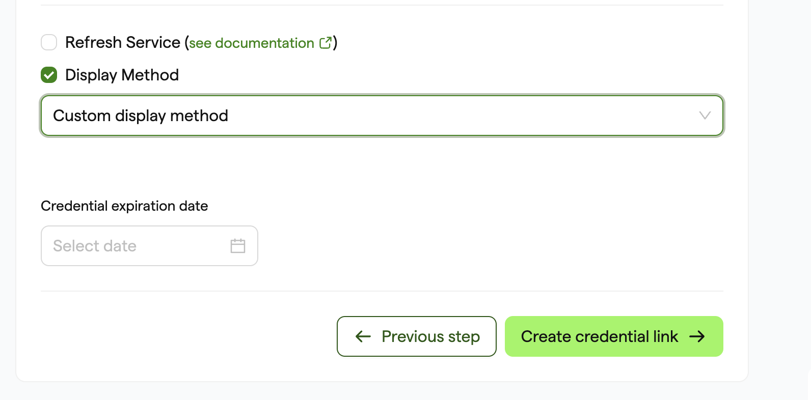 Using a Display Method When Issuing Credentials