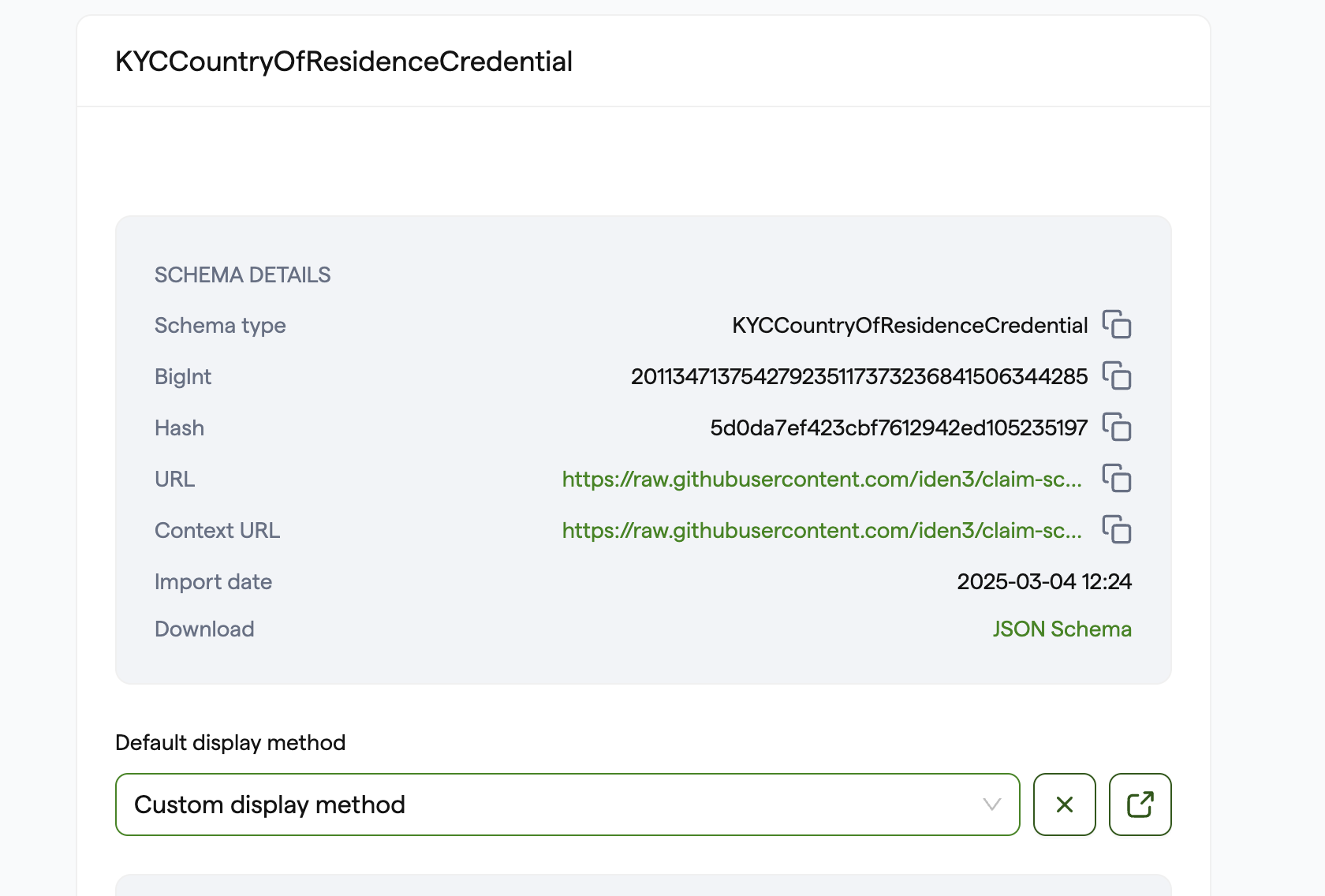 Setting a Default Display Method for a Schema